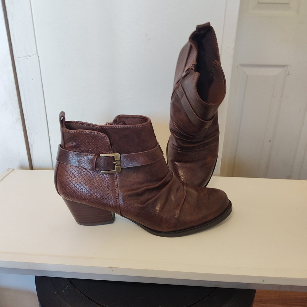 Women's BareTraps Rebel Brown Ankle Booties with Buckle Detail